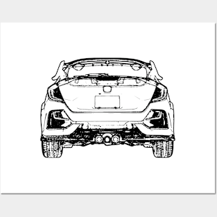 Civic Type R Back View Line Art Posters and Art